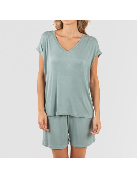 Pijama corto manga fluida viscosa mujer liso Pijama corto manga fluida viscosa mujer liso