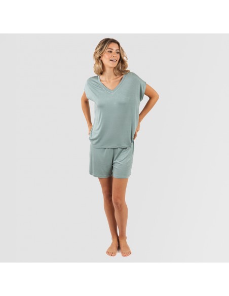 Pijama corto manga fluida viscosa mujer liso Pijama corto manga fluida viscosa mujer liso