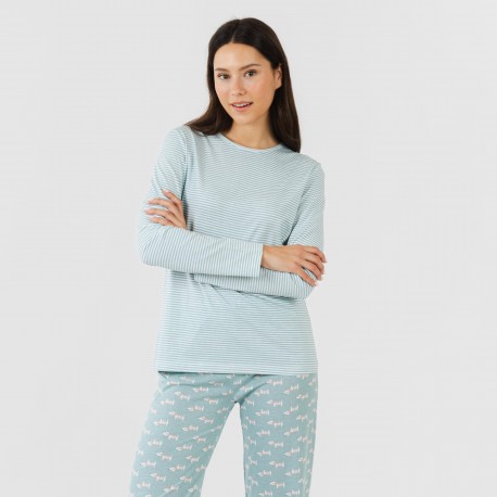 Pijama largo algodón Ponder verde azulado pijamas-largos-mujer