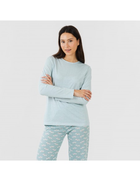 Pijama largo algodón Ponder verde azulado pijamas-largos-mujer