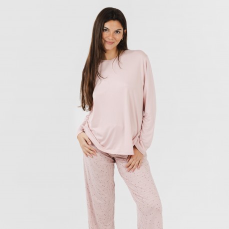 Pijama largo mujer soft Maya rosa palo pijamas-largos-mujer