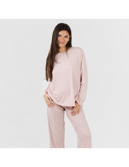Pijama largo mujer soft Maya rosa palo Pijama largo mujer soft Maya rosa palo