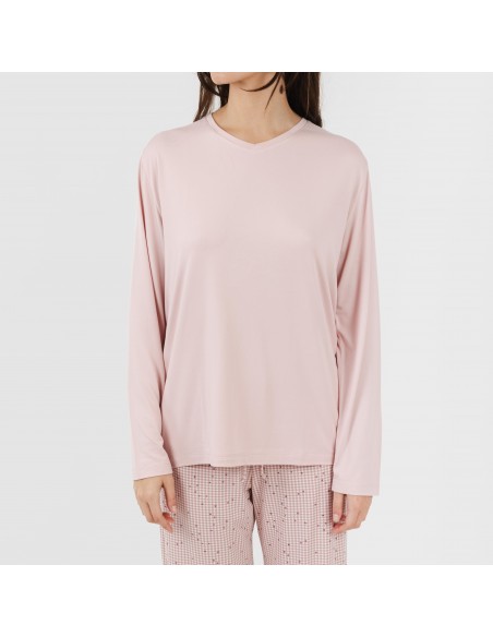 Pijama largo mujer soft Maya rosa palo Pijama largo mujer soft Maya rosa palo