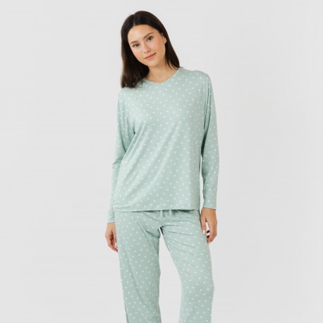 Pijama largo mujer soft Natalie verde tiffany pijamas-largos-mujer