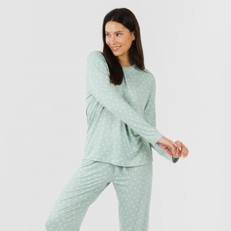 Pijama largo mujer soft Natalie verde tiffany