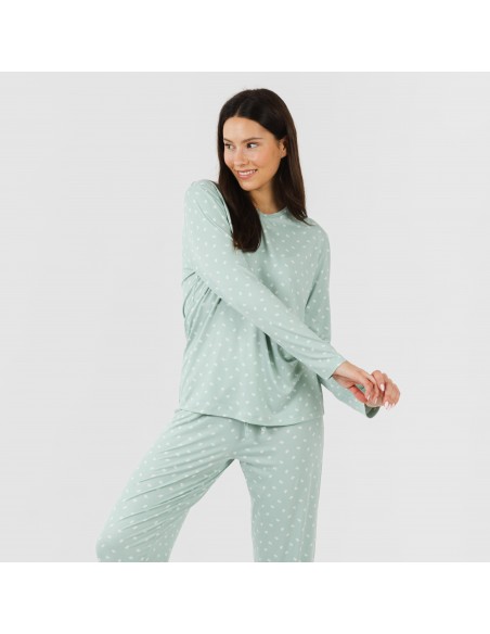 Pijama largo mujer soft Natalie verde tiffany pijamas-largos-mujer