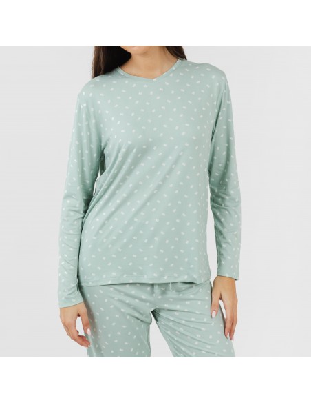 Pijama largo mujer soft Natalie verde tiffany pijamas-largos-mujer