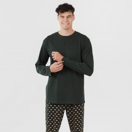 Pijama largo algodón hombre Nino verde botella comprar-pijamas-largos-hombre