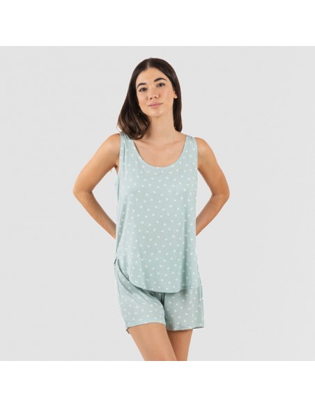 Pijama tirantes mujer viscosa Natalie verde tiffany pijamas-cortos-mujer