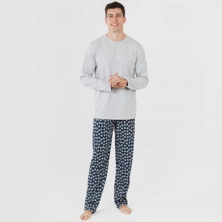 Pijama largo algodón hombre Octopus gris