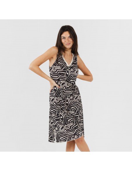 Vestido midi tirantes soft Guiomar beige negro Vestido midi tirantes soft Guiomar beige negro