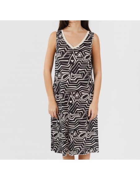 Vestido midi tirantes soft Guiomar beige negro Vestido midi tirantes soft Guiomar beige negro