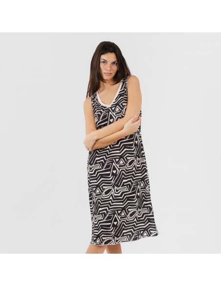 Vestido midi tirantes soft Guiomar beige negro Vestido midi tirantes soft Guiomar beige negro