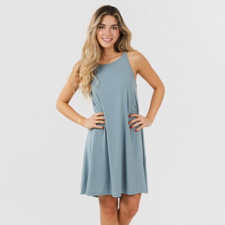 Vestido corto tirantes crepe liso vestidos-y-blusones-mujer