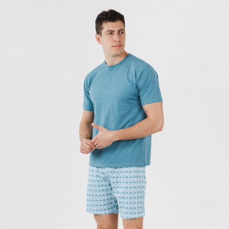 Pijama corto algodón hombre Galieni verde azulado pijamas-cortos-hombre