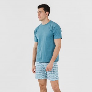 Pijama corto algodón hombre Galieni verde azulado 2
