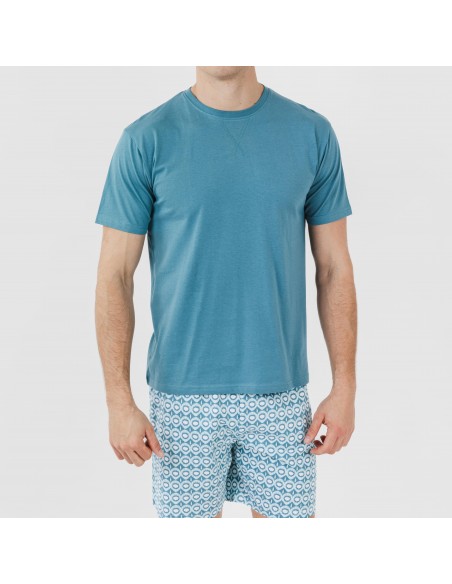 Pijama corto algodón hombre Galieni verde azulado pijamas-cortos-hombre