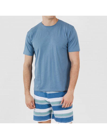 Pijama corto algodón hombre Raya Mark indigo