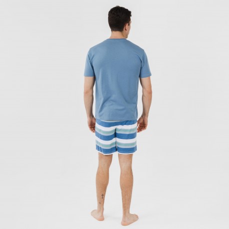 Pijama corto algodón hombre Raya Mark indigo