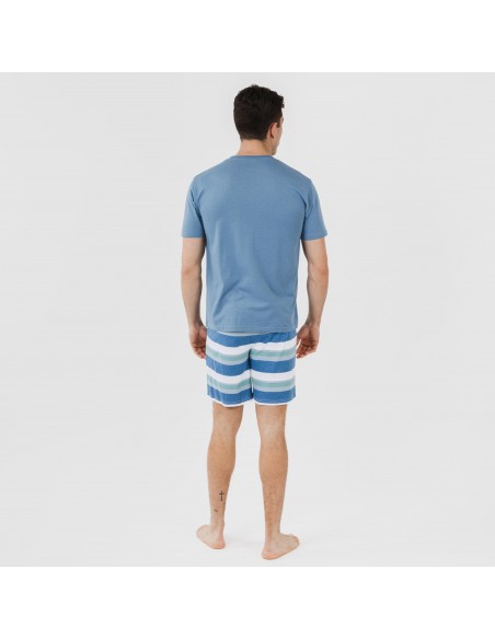 Pijama corto algodón hombre Raya Mark indigo