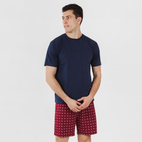 Pijama corto algodón hombre Loui azul marino pijamas-cortos-hombre