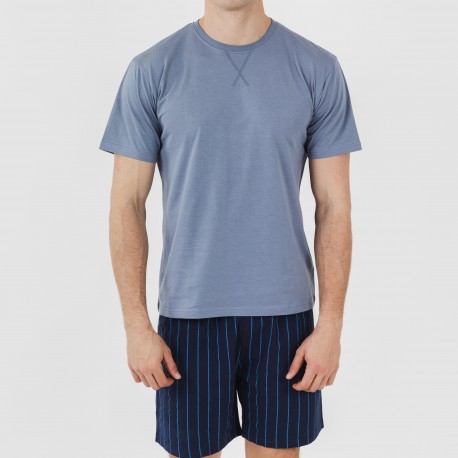 Pijama corto algodón hombre Raya Moritz indigo