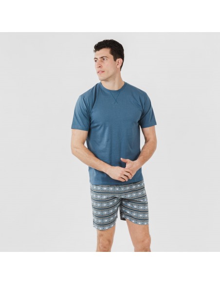 Pijama corto algodón hombre Omega azul Pijama corto algodón hombre Omega azul