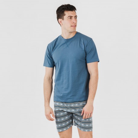 Pijama corto algodón hombre Omega azul