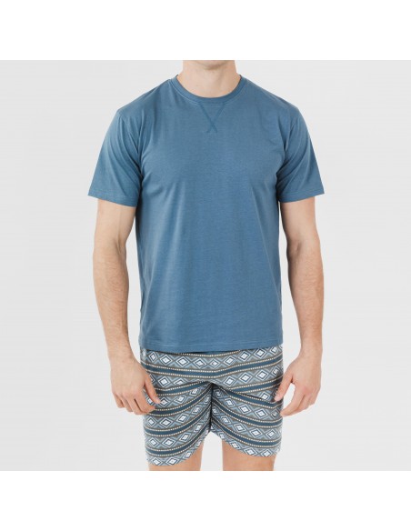 Pijama corto algodón hombre Omega azul Pijama corto algodón hombre Omega azul