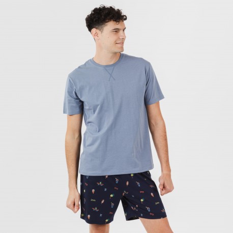 Pijama corto algodón hombre Daikiri indigo pijamas-cortos-hombre