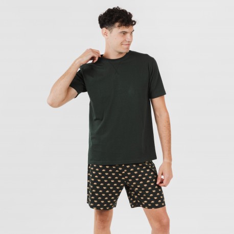 Pijama Corto De Algodón Para Niño - Estilo Cuadros Azul Marino | Conjunto De Camiseta Y Pantalón | Cómodo Y Lavable