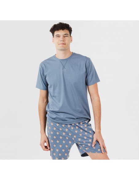 Pijama corto algodón hombre Nassiri azul