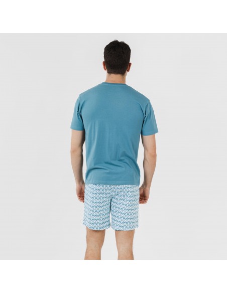 Pijama corto algodón hombre Galieni verde azulado Pijama corto algodón hombre Galieni verde azulado