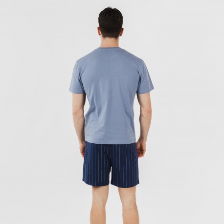 Pijama corto algodón hombre Raya Moritz indigo