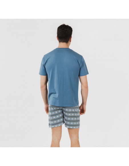 Pijama corto algodón hombre Omega azul Pijama corto algodón hombre Omega azul