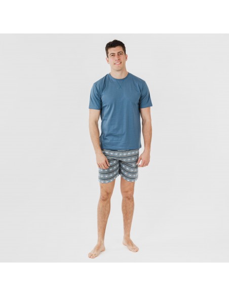 Pijama corto algodón hombre Omega azul Pijama corto algodón hombre Omega azul