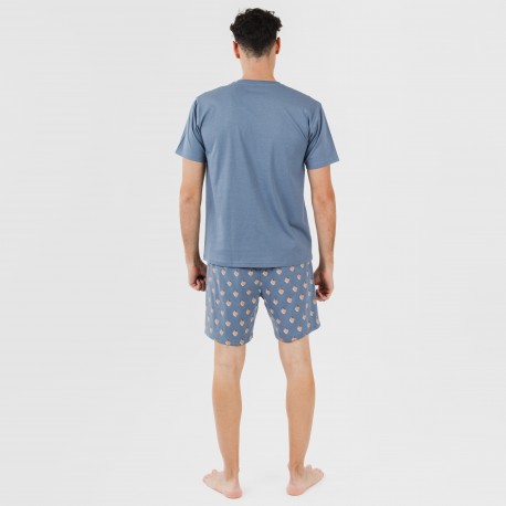 Pijama corto algodón hombre Nassiri azul