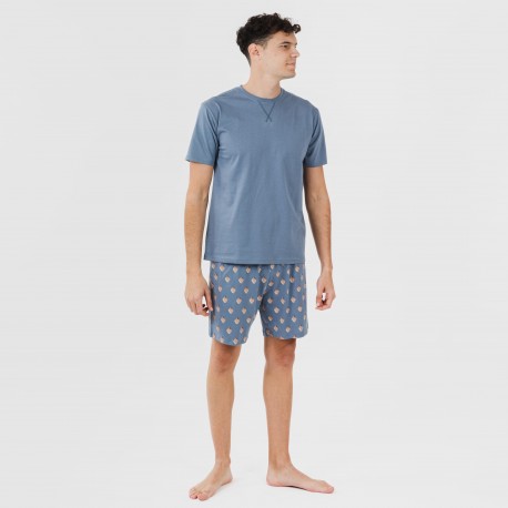 Pijama corto algodón hombre Nassiri azul