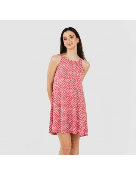 Vestido corto tirantes crepe Neville fresa Vestido corto tirantes crepe Neville fresa