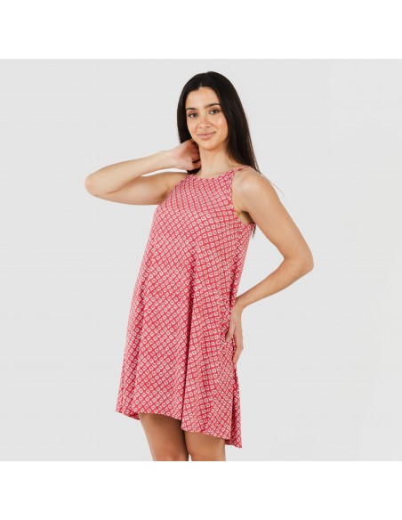 Vestido corto tirantes crepe Neville fresa Vestido corto tirantes crepe Neville fresa