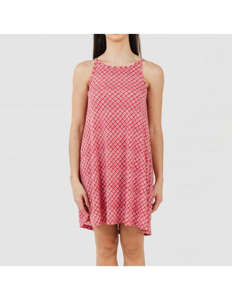 Vestido corto tirantes crepe Neville fresa Vestido corto tirantes crepe Neville fresa