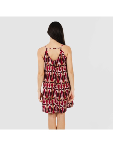 Vestido corto tirantes crepe Castelar burdeos