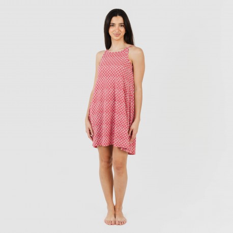 Vestido corto tirantes crepe Neville fresa