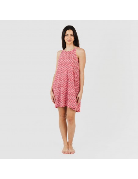 Vestido corto tirantes crepe Neville fresa Vestido corto tirantes crepe Neville fresa