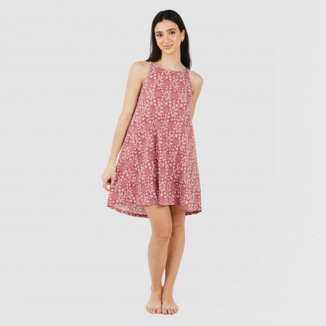 Vestido corto tirantes crepe Piluca malva rosa