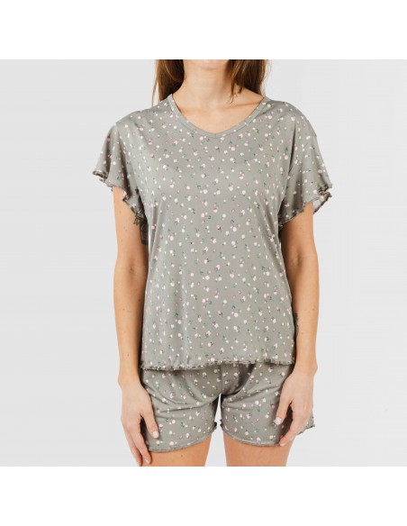 Pijama manga corta mujer soft Jana verde caceria