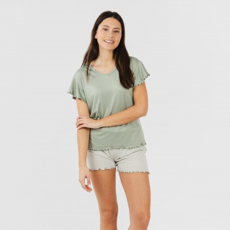 Pijama manga corta mujer soft Raya Leia verde caceria