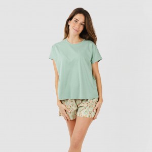 Pijama corto manga fluida algodón mujer Pamela verde