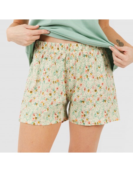 Pijama corto manga fluida algodón mujer Pamela verde