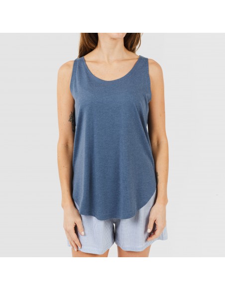 Pijama corto algodón Lista indigo Pijama corto algodón Lista indigo